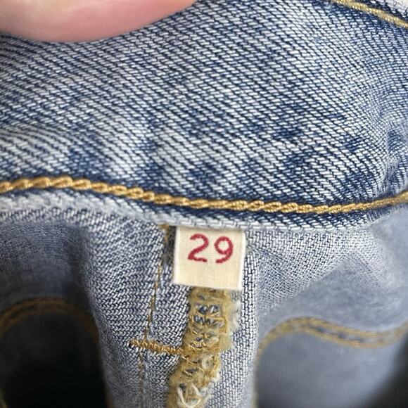 LEVI'S Premium Button Patchwork Denim Midi Skirt Back Slit Retro Boho 70's 29 - Picture 8 of 10